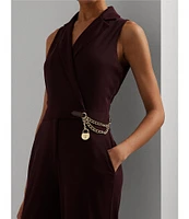 Lauren Ralph Lauren Padlock Charm and Chain Stretch Jersey Surplice Neck Sleeveless Jumpsuit