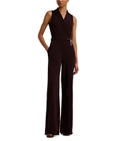 Lauren Ralph Lauren Padlock Charm and Chain Stretch Jersey Surplice Neck Sleeveless Jumpsuit