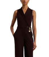 Lauren Ralph Lauren Padlock Charm and Chain Stretch Jersey Surplice Neck Sleeveless Jumpsuit