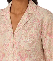 Lauren Ralph Lauren Paisley 3/4 Sleeve Notch Collar Pajama Set