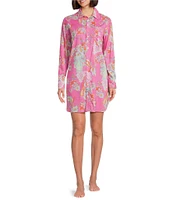 Lauren Ralph Lauren Paisley Print Long Roll Tab Sleeve Notch Collar Woven Button Front Sleepshirt