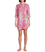 Lauren Ralph Lauren Paisley Print Long Roll Tab Sleeve Notch Collar Woven Button Front Sleepshirt