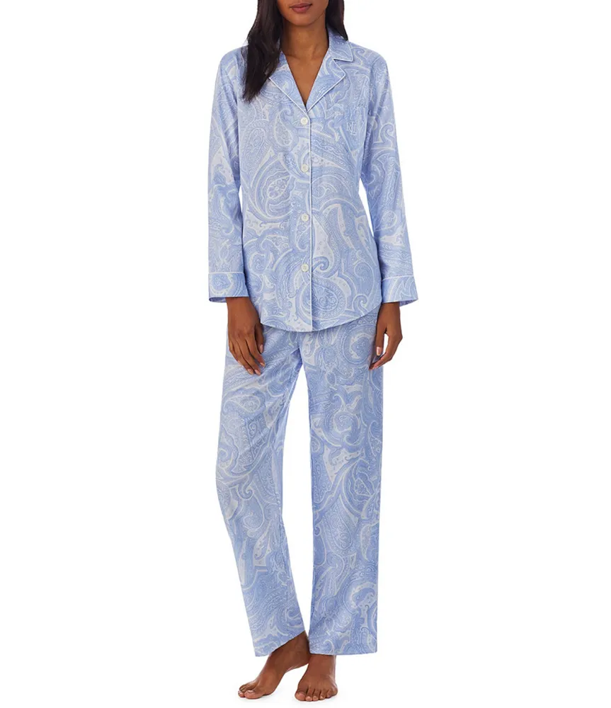 Lauren Ralph Lauren Paisley Print Long Sleeve Notch Collar Woven Pajama Set