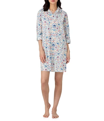 Lauren Ralph Lauren Paisley Print Long Sleeve Roll Tab Notch Collar Woven Nightshirt