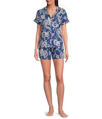 Lauren Ralph Lauren Paisley Print Short Sleeve Notch Collar Knit Shorty Pajama Set