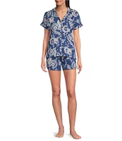 Lauren Ralph Lauren Paisley Print Short Sleeve Notch Collar Knit Shorty Pajama Set