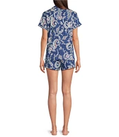 Lauren Ralph Lauren Paisley Print Short Sleeve Notch Collar Knit Shorty Pajama Set