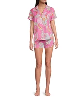 Lauren Ralph Lauren Paisley Print Short Sleeve Notch Collar Woven Boxer Pajama Set