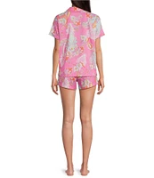 Lauren Ralph Lauren Paisley Print Short Sleeve Notch Collar Woven Boxer Pajama Set