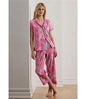 Lauren Ralph Lauren Paisley Print Short Sleeve Notch Collar Woven Cropped Pajama Set