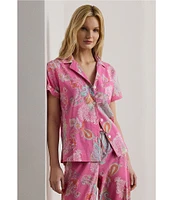 Lauren Ralph Lauren Paisley Print Short Sleeve Notch Collar Woven Cropped Pajama Set