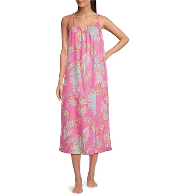 Lauren Ralph Lauren Paisley Print Sleeveless Scoop Neck Woven Ballet Nightgown