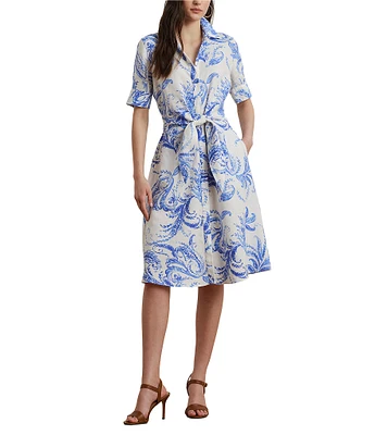 Lauren Ralph Lauren Paisley Tie-Front Linen Shirt Dress