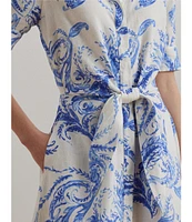 Lauren Ralph Lauren Paisley Tie-Front Linen Shirt Dress