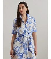 Lauren Ralph Lauren Paisley Tie-Front Linen Shirt Dress