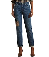 Lauren Ralph Lauren Patchwork Boyfriend Tapered Ankle Jeans