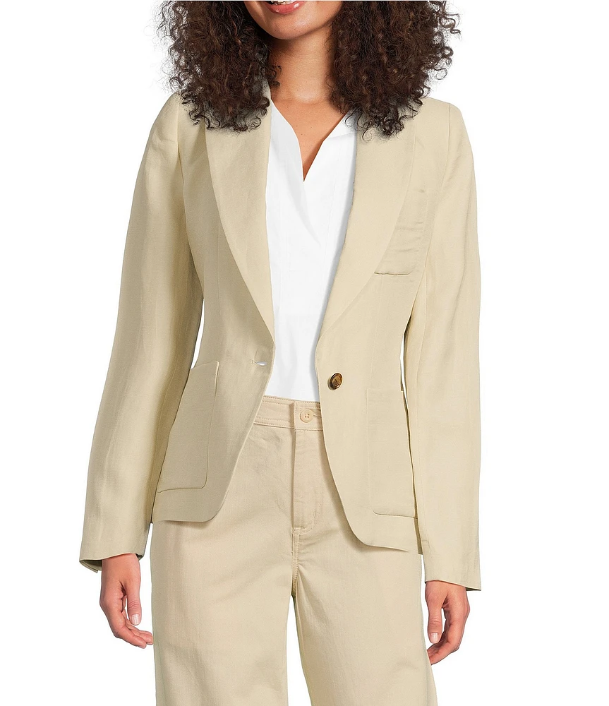 Lauren Ralph Lauren Peak Lapel Collar Long Sleeve Twill Blazer