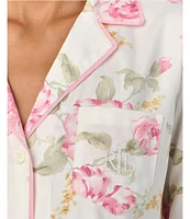 Lauren Ralph Lauren Petite Floral Print Long Sleeves Notch Collar Full Length Woven Pajama Set