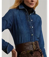 Lauren Ralph Lauren Petite Size Classic Fit Denim Point Collar Long Sleeve Button-Front Shirt