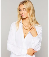 Lauren Ralph Lauren Petite Size Collared Long Sleeve Pleated Cuff Button Front Shirt