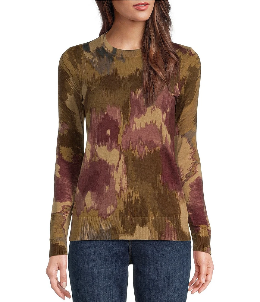 Lauren Ralph Lauren Petite Size Cotton Blend Abstract Floral Print Crew Neck Long Sleeve Sweater