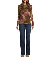 Lauren Ralph Lauren Petite Size Cotton Blend Abstract Floral Print Crew Neck Long Sleeve Sweater