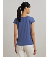 Lauren Ralph Lauren Petite Size Cotton Blend Jersey Boat Neck Short Sleeve Graphic T-Shirt