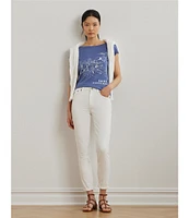 Lauren Ralph Lauren Petite Size Cotton Blend Jersey Boat Neck Short Sleeve Graphic T-Shirt