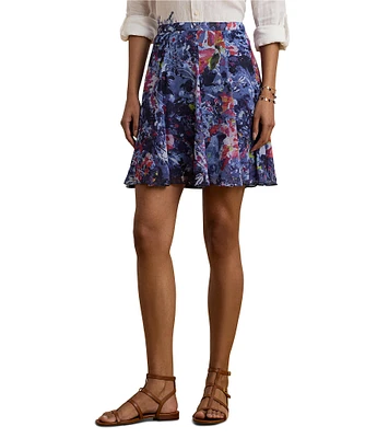 Lauren Ralph Lauren Petite Size Crinkle Georgette Printed Mini Skirt