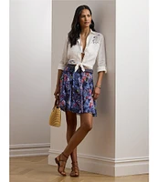 Lauren Ralph Lauren Petite Size Crinkle Georgette Printed Mini Skirt