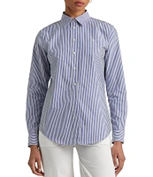 Lauren Ralph Lauren Petite Size Easy Care Point Collar Shirttail Hem Long Cuff Sleeve Shirt