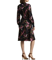 Lauren Ralph Lauren Petite Size Equestrian-Inspired Crepe de Chine Roll-Tab Sleeve Button Front Tie Waist Shirt Dress