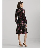 Lauren Ralph Lauren Petite Size Equestrian-Inspired Crepe de Chine Roll-Tab Sleeve Button Front Tie Waist Shirt Dress