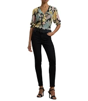 Lauren Ralph Lauren Petite Size Floral Crinkle Georgette Ruffle-Trim Blouse