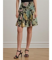 Lauren Ralph Lauren Petite Size Lightweight Crinkle Georgette Embriordered Floral A-Line Skirt