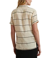 Lauren Ralph Lauren Petite Size Lightweight Striped Camp Collar Short Sleeve Button Front Camp Shirt