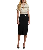 Lauren Ralph Lauren Petite Size Lightweight Striped Camp Collar Short Sleeve Button Front Camp Shirt