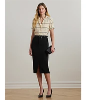 Lauren Ralph Lauren Petite Size Lightweight Striped Camp Collar Short Sleeve Button Front Camp Shirt