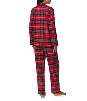 Lauren Ralph Lauren Petite Size Long Sleeve Notch Collar Brushed Twill Plaid Holiday Pajama Set