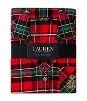 Lauren Ralph Lauren Petite Size Long Sleeve Notch Collar Brushed Twill Plaid Holiday Pajama Set