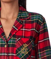 Lauren Ralph Lauren Petite Size Long Sleeve Notch Collar Brushed Twill Plaid Holiday Pajama Set