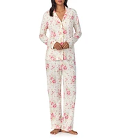 Lauren Ralph Lauren Petite Size Long Sleeve Notch Collar Long Pant Floral Knit Pajama Set