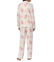 Lauren Ralph Lauren Petite Size Long Sleeve Notch Collar Long Pant Floral Knit Pajama Set