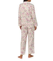 Lauren Ralph Lauren Petite Size Long Sleeve Notch Collar Long Pant Sateen Floral Print Pajama Set