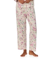 Lauren Ralph Lauren Petite Size Long Sleeve Notch Collar Long Pant Sateen Floral Print Pajama Set