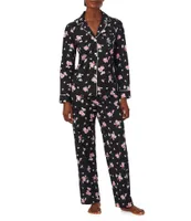 Lauren Ralph Lauren Petite Size Long Sleeve Notch Collar Long Pant Woven Floral Pajama Set