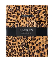 Lauren Ralph Lauren Petite Size Long Sleeve Notch Collar Long Pant Woven Leopard Print Pajama Set