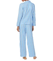 Lauren Ralph Lauren Petite Size Long Sleeve Notch Collar Sateen Woven Stripe Print Pajama Set