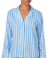 Lauren Ralph Lauren Petite Size Long Sleeve Notch Collar Sateen Woven Stripe Print Pajama Set