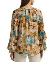 Lauren Ralph Lauren Petite Size Maygia Floral Crinkle Georgette Tie-Neck Blouse